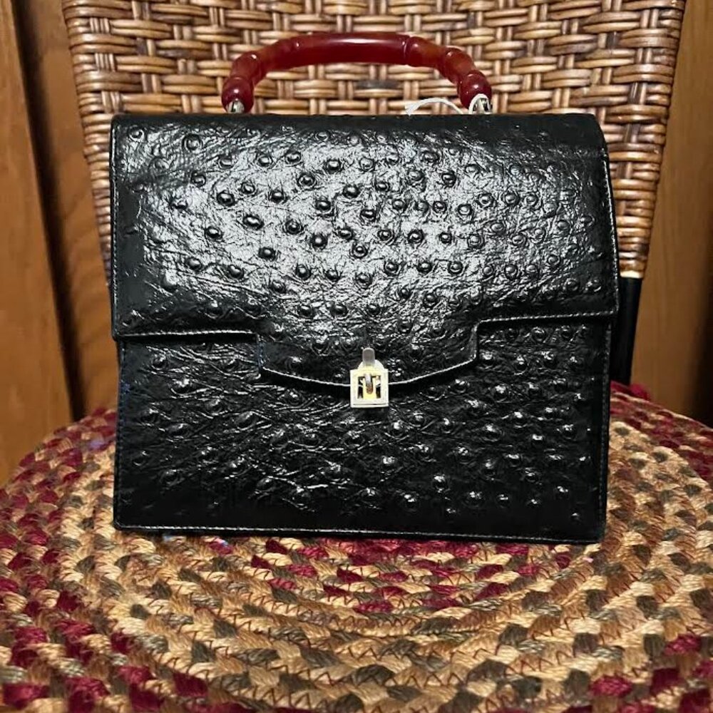 Vintage Ostrich Handbag w/Amber Handle